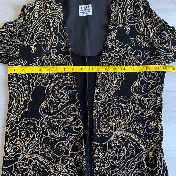 Vintage Petite Black Gold Glitter Embroidered Long Sleeve Open Front Cardigan - Picture 9 of 11